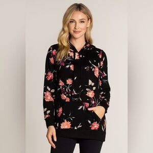 Floral Black Hoodie - Women's Top